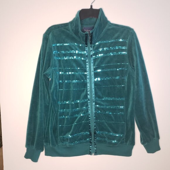 Gloria Vanderbilt Light Jacket Women's S Green Velvet Full Zip Y2K Vintage NWOT - Picture 1 of 13
